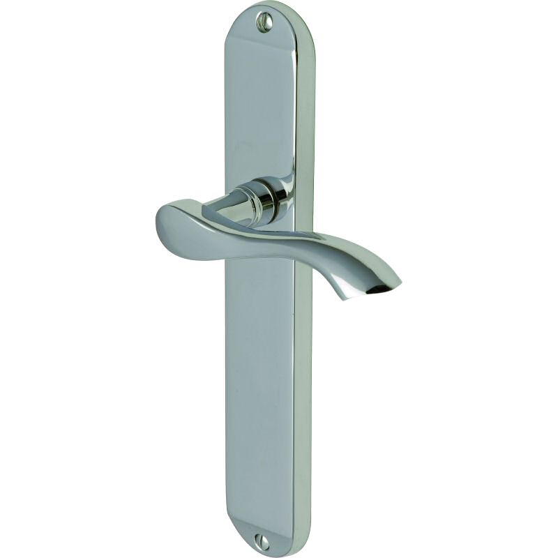 Algarve handle lever latch on long plate polished chrome